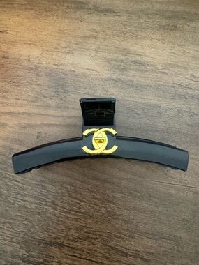 New Black Hair Claw Clip with Gold Logo Accent